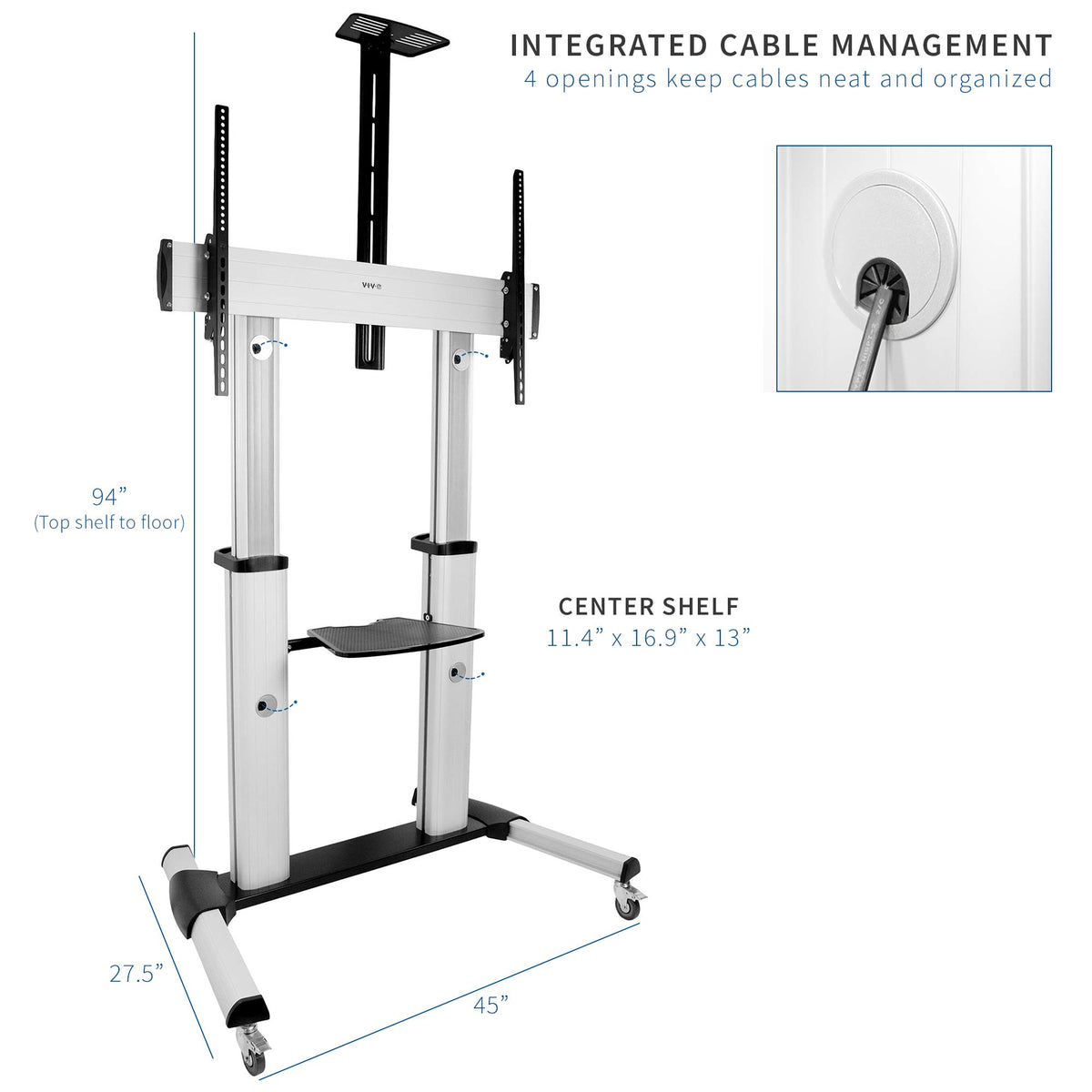 Adjustable Rolling Mobile TV Stand E51350