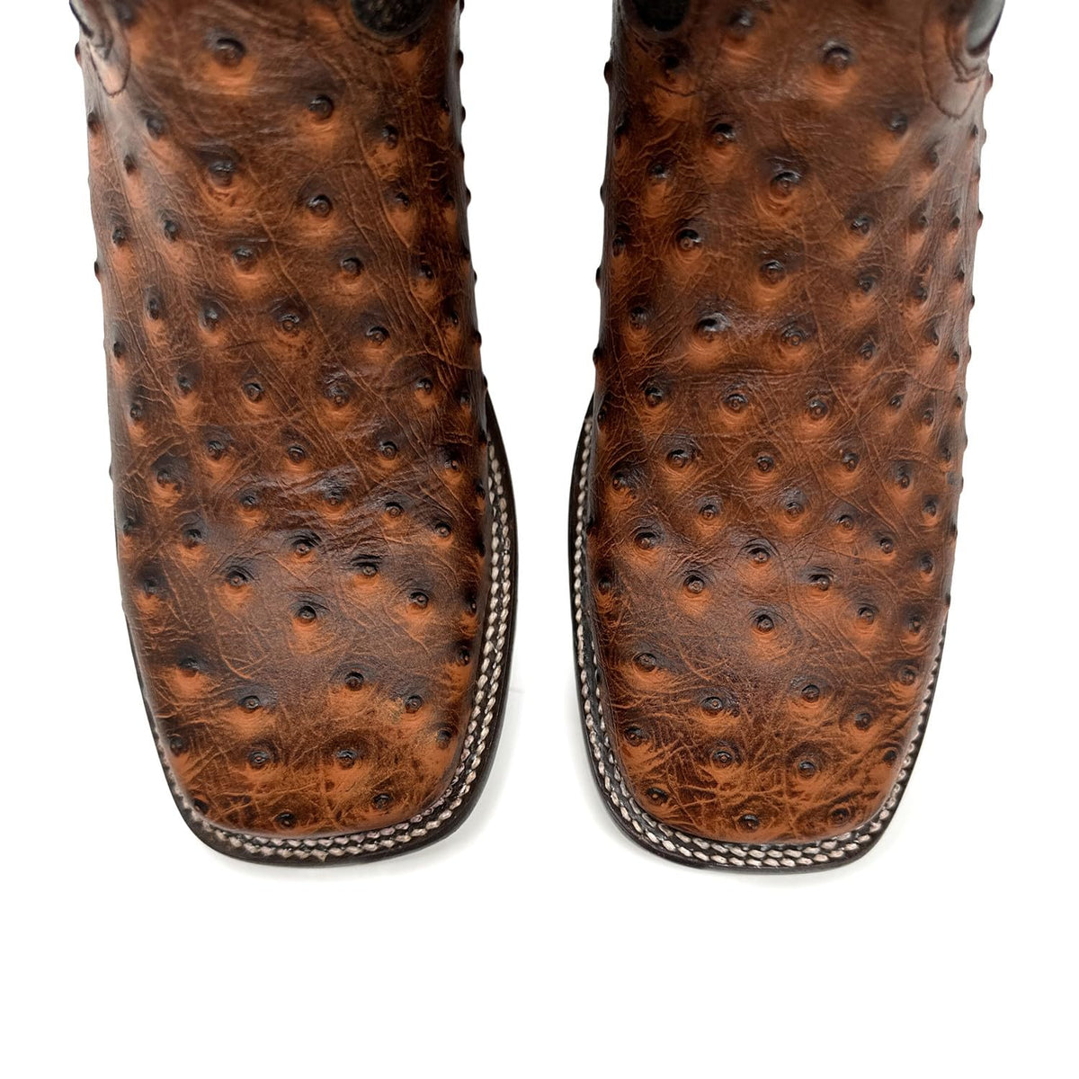Leather Ostrich Quill Print Square Toe Western Cowboy Boot B4862