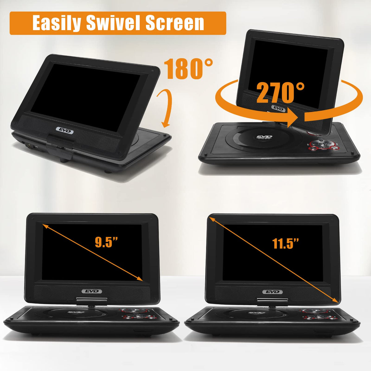 11.5" Portable DVD Player with 9.5" Swivel Screen C126