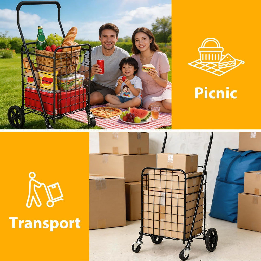 Grocery Shopping Cart with Swivel Wheels, Collapsible Utility Cart O5934