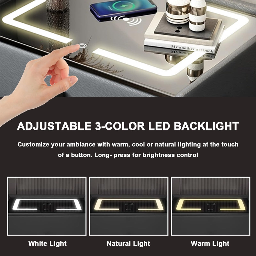 White 3 Drawer Nightstand with Fingerprint Lock and Wireless Charging P39866