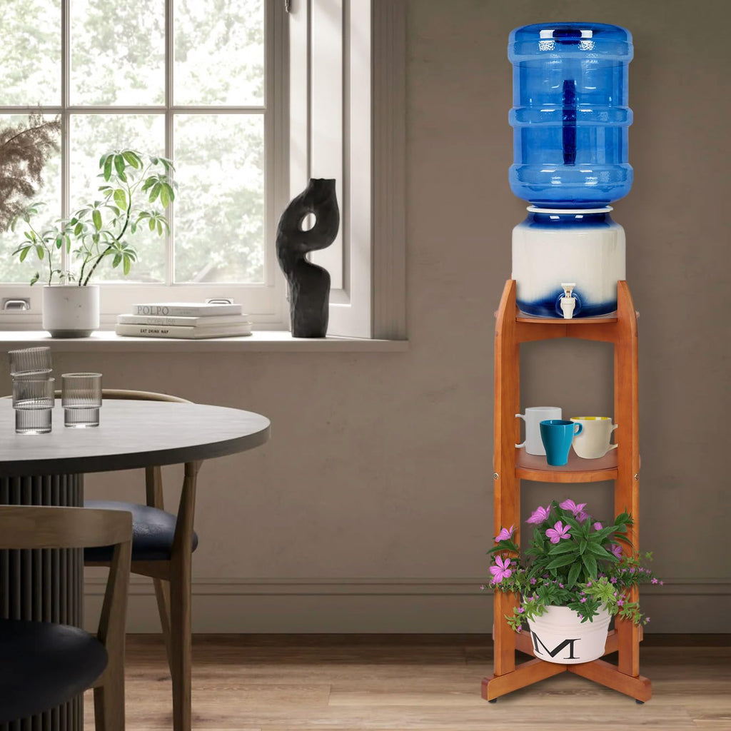 Solid Wood Water Dispenser Stand with 2 Shelves R50161