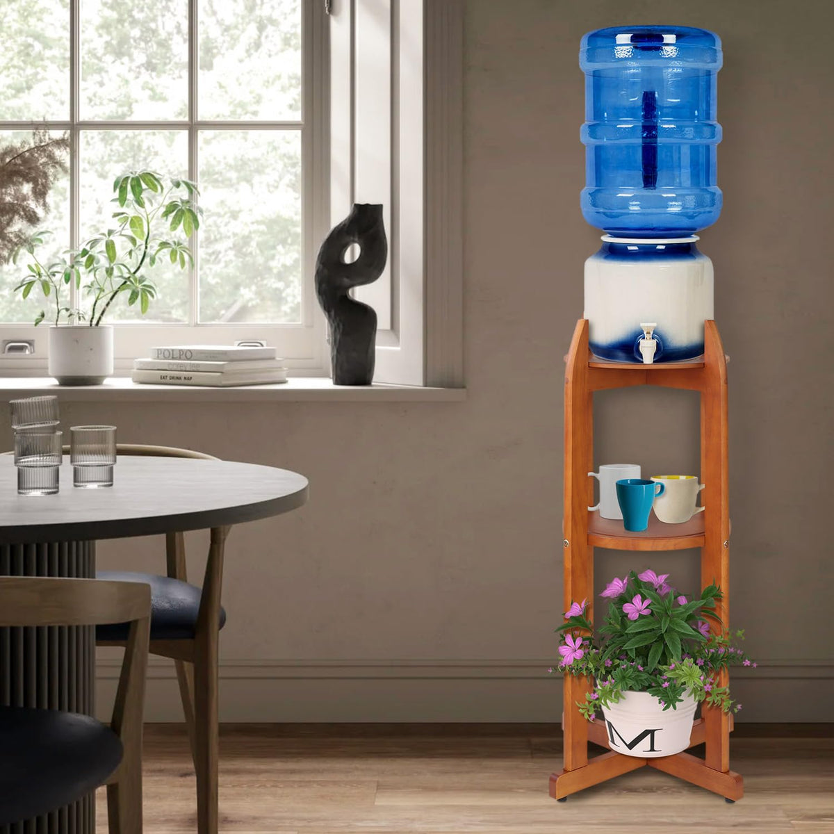 Solid Wood Water Dispenser Stand with 2 Shelves R50161