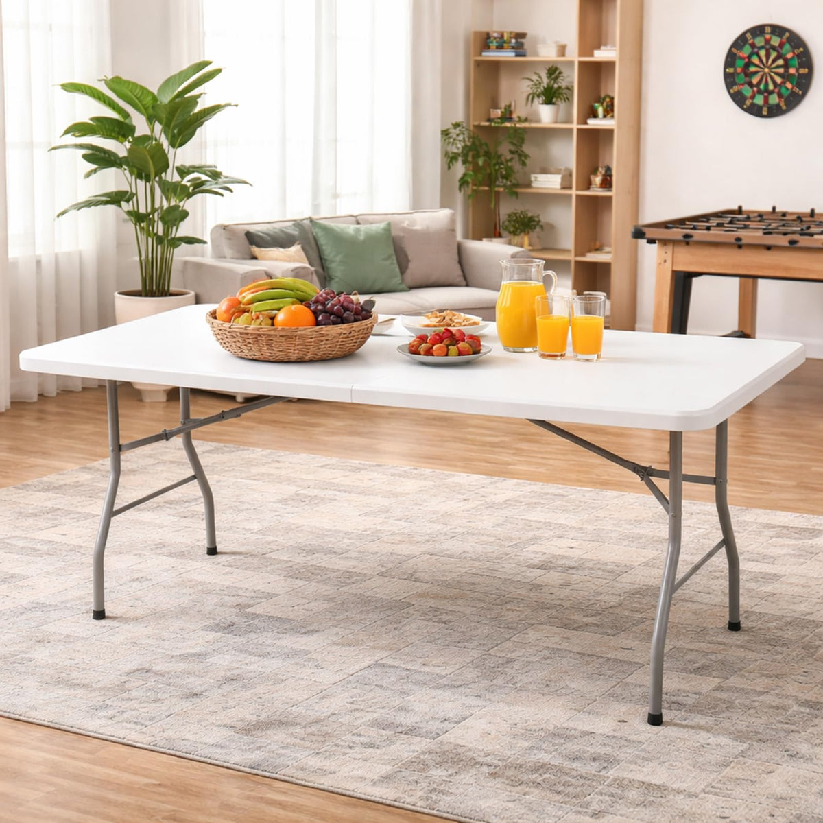 6FT Plastic Folding Table with Lock and Handle B676437