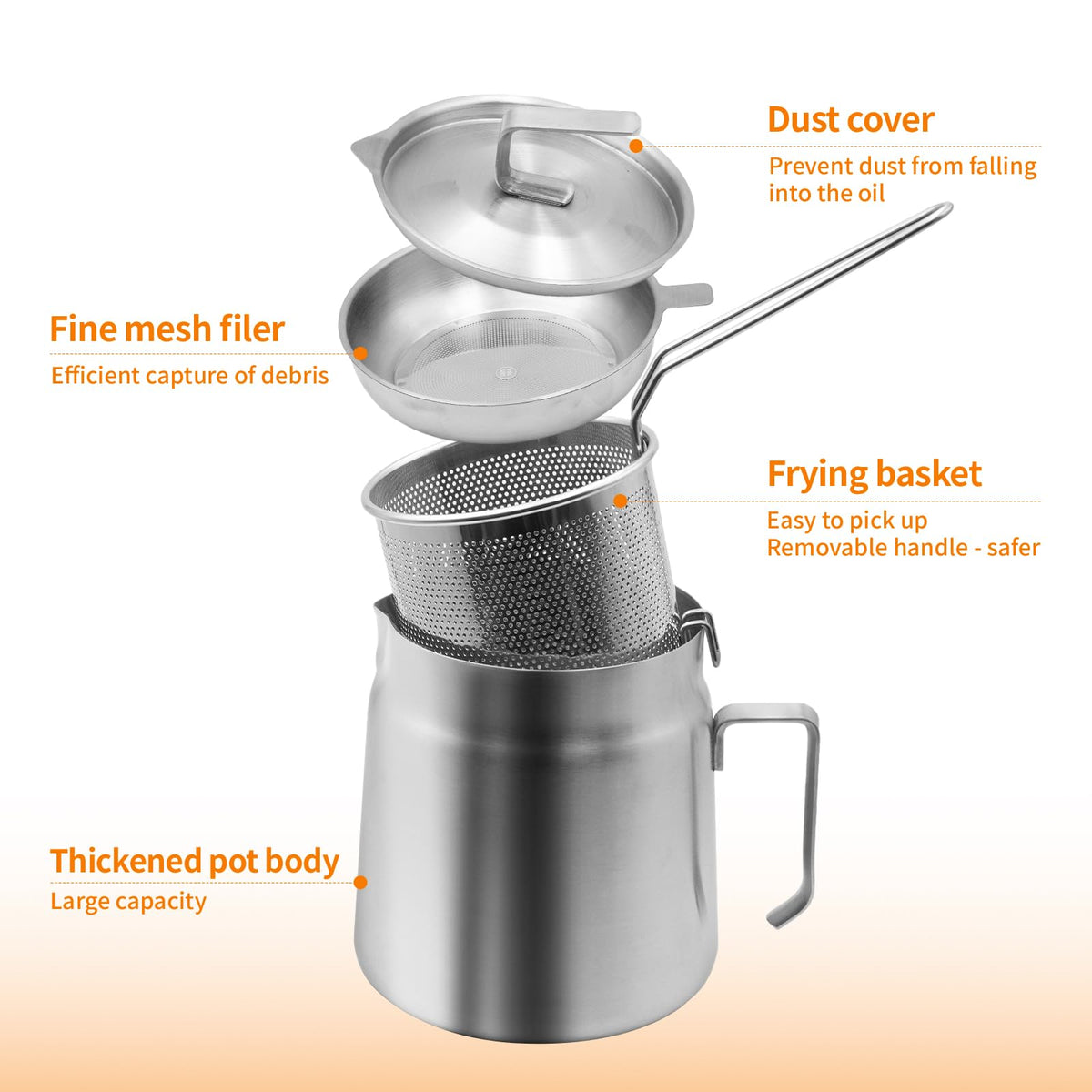 68oz Stainless Steel Oil Filter Pot with Fryer Basket V627991