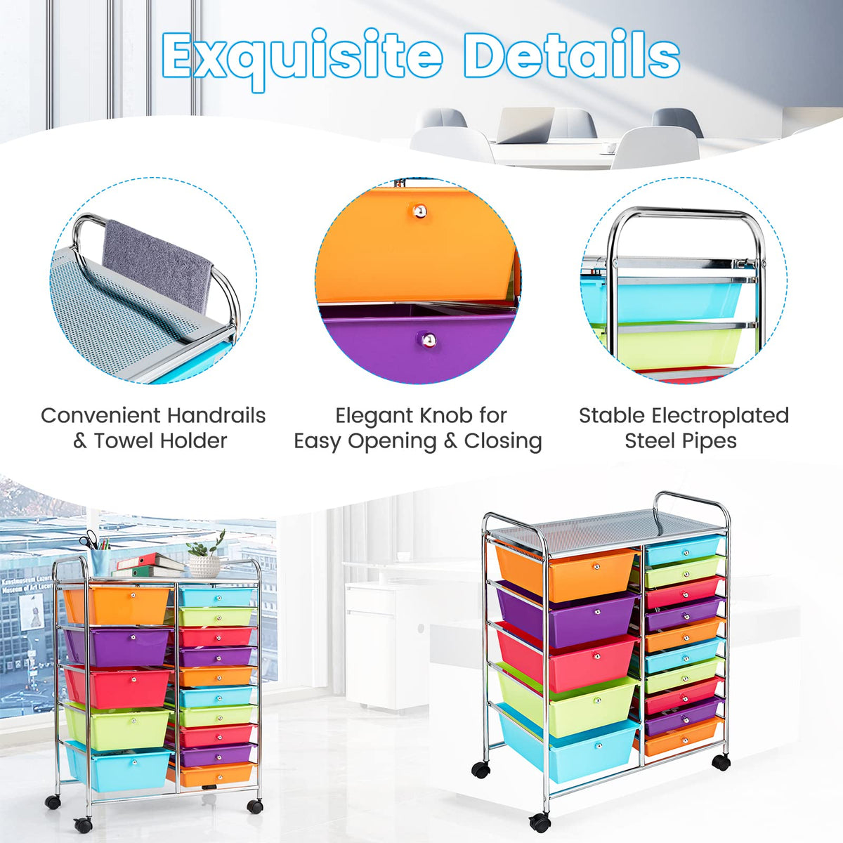 15 Drawer Rolling Storage Cart with Lockable Wheels A4331