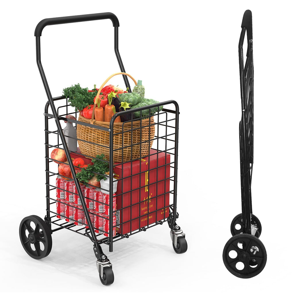 Grocery Shopping Cart with Swivel Wheels, Collapsible Utility Cart O5934