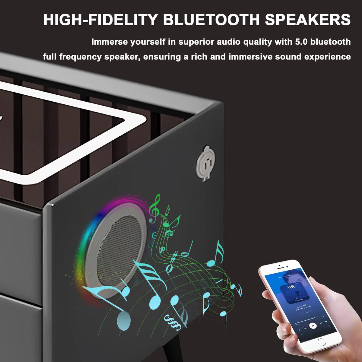 White 3 Drawer Nightstand with Fingerprint Lock and Wireless Charging P39866