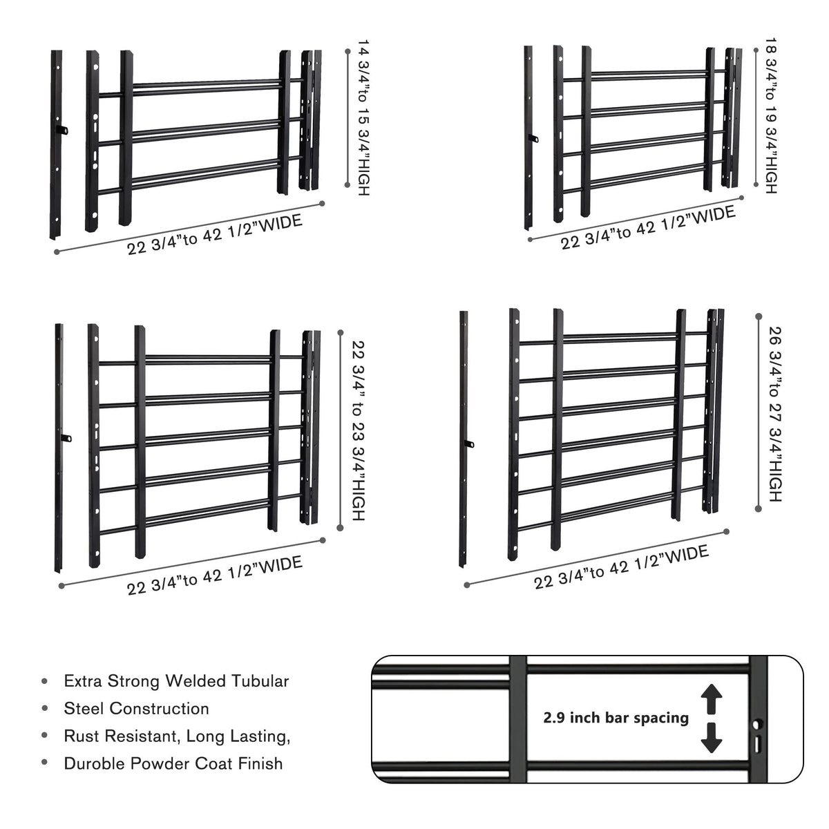 Black Adjustable Tubular Steel Window Security Bars B570256