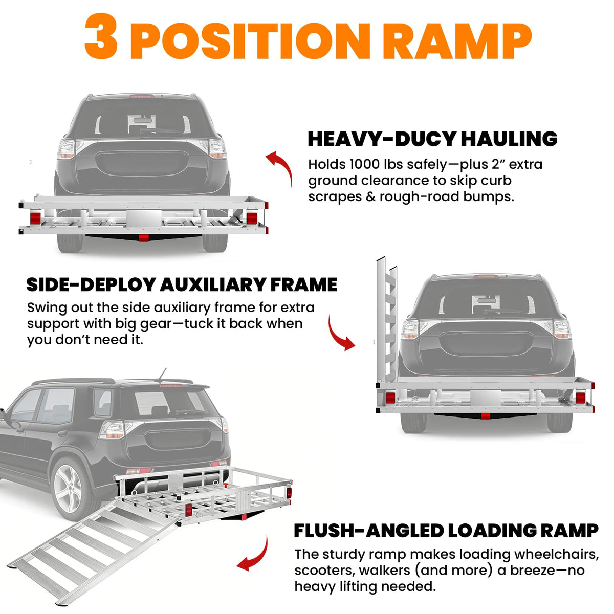 500LBS Aluminum Alloy Folding Hitch Cargo Carrier with Ramp A961