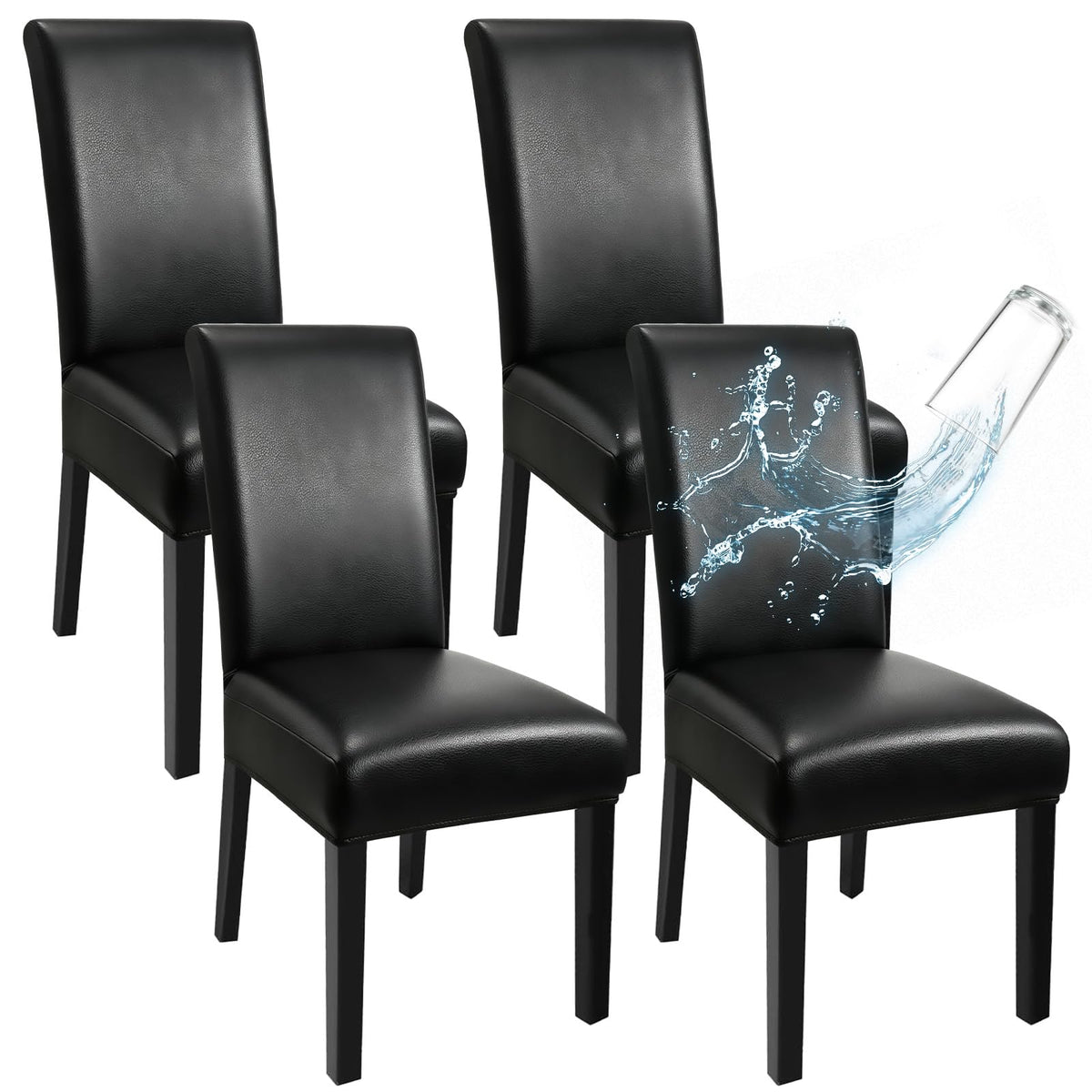 Black Set of 4 Stretch Waterproof Dining Chair Covers A950480