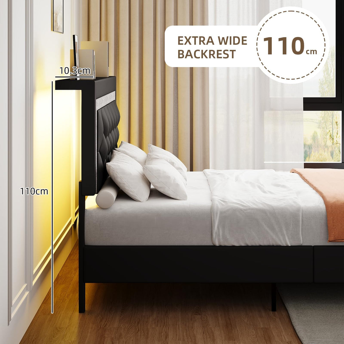 Black Full Bed Frame with LED Lights P71476