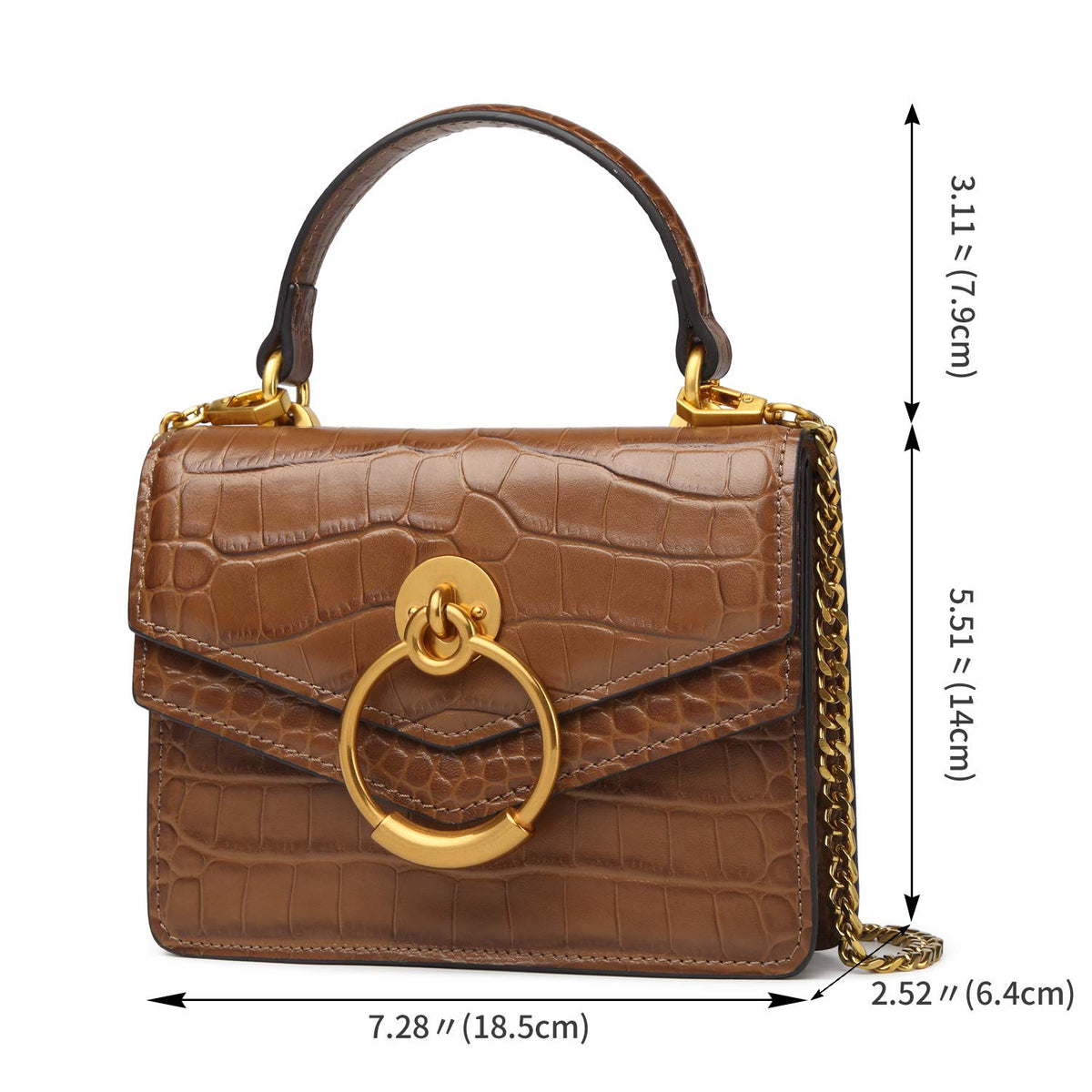 Croc Embossed Top Handle Leather Mini Crossbody Handbag Y709