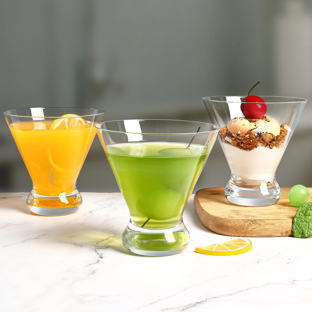 Stemless Martini Glasses Set of 12, 7.5 oz I161