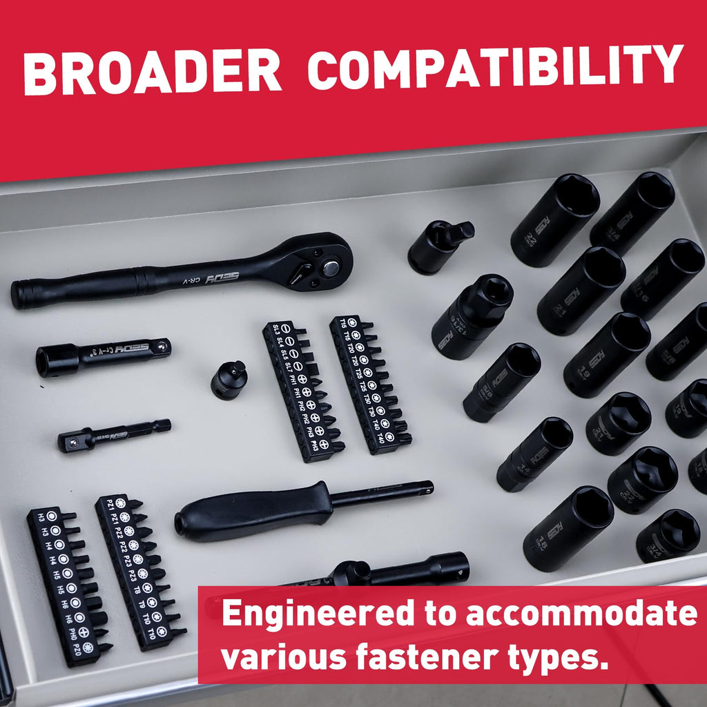 96-Piece 3/8" Drive Impact Socket Wrench and Bit Set, SAE & Metric, Cr-V Standard & Deep Sockets S63866