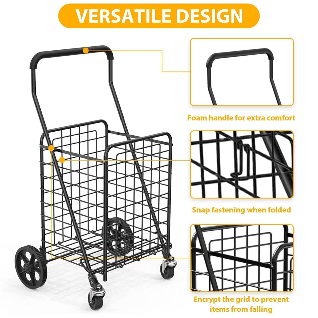 Grocery Shopping Cart with Swivel Wheels, Collapsible Utility Cart O5934