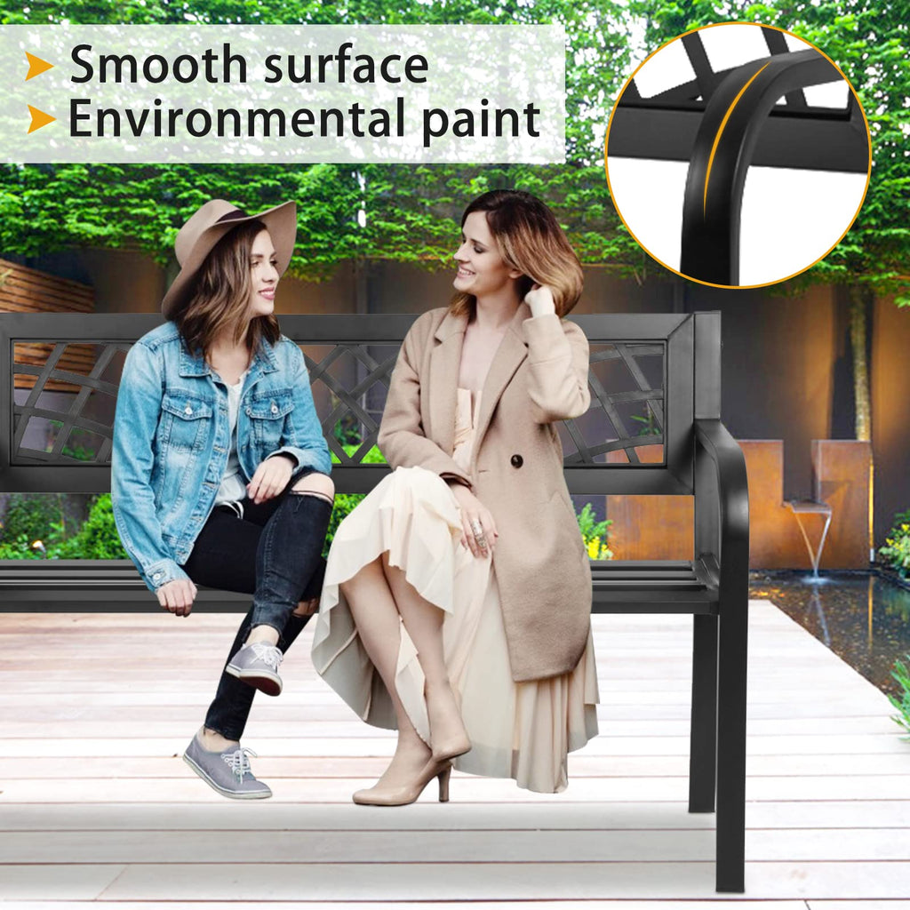 Black Cast Iron Outdoor Garden Bench with Mesh Backrest I106