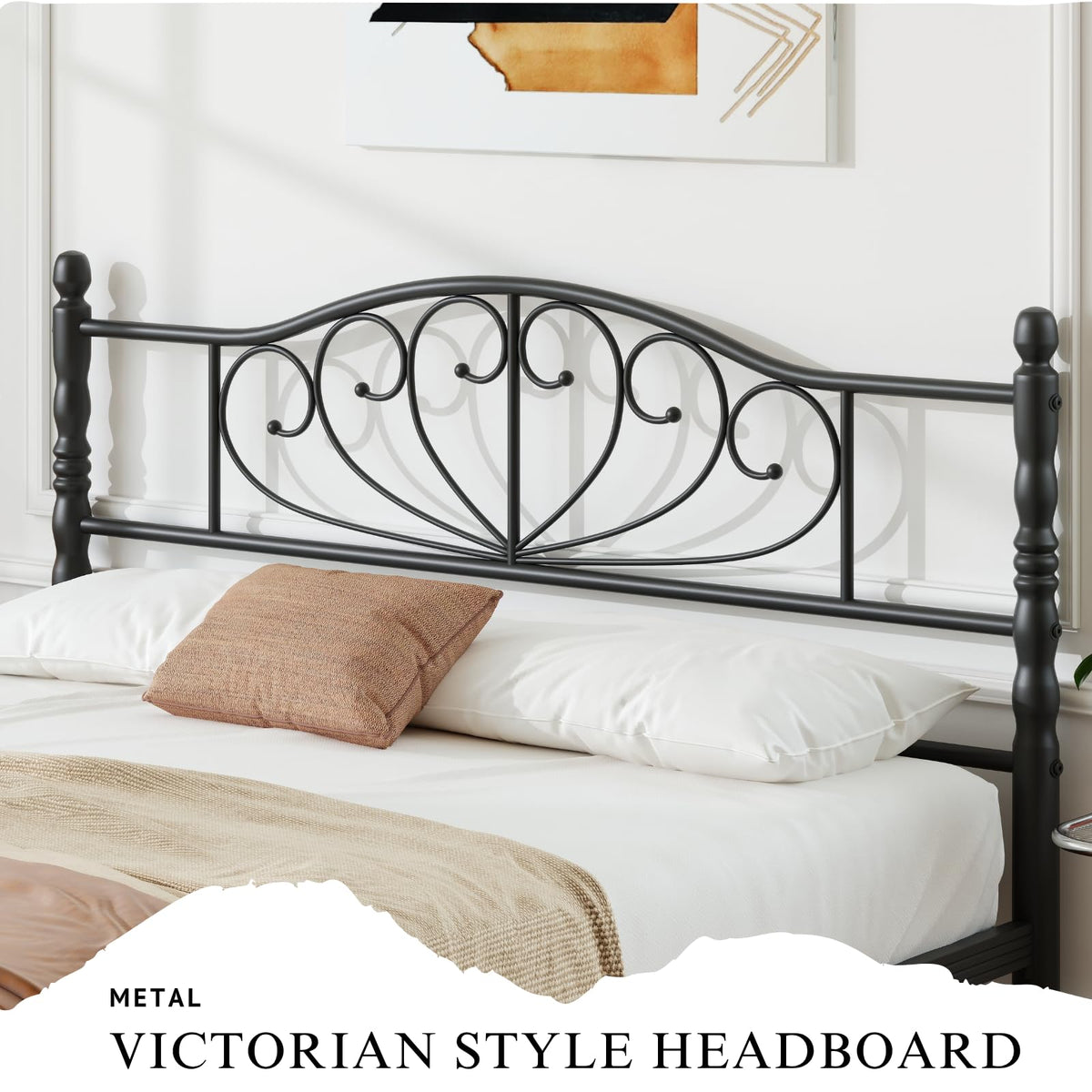 12" Metal Full Platform Bed Frame with Headboard D9718