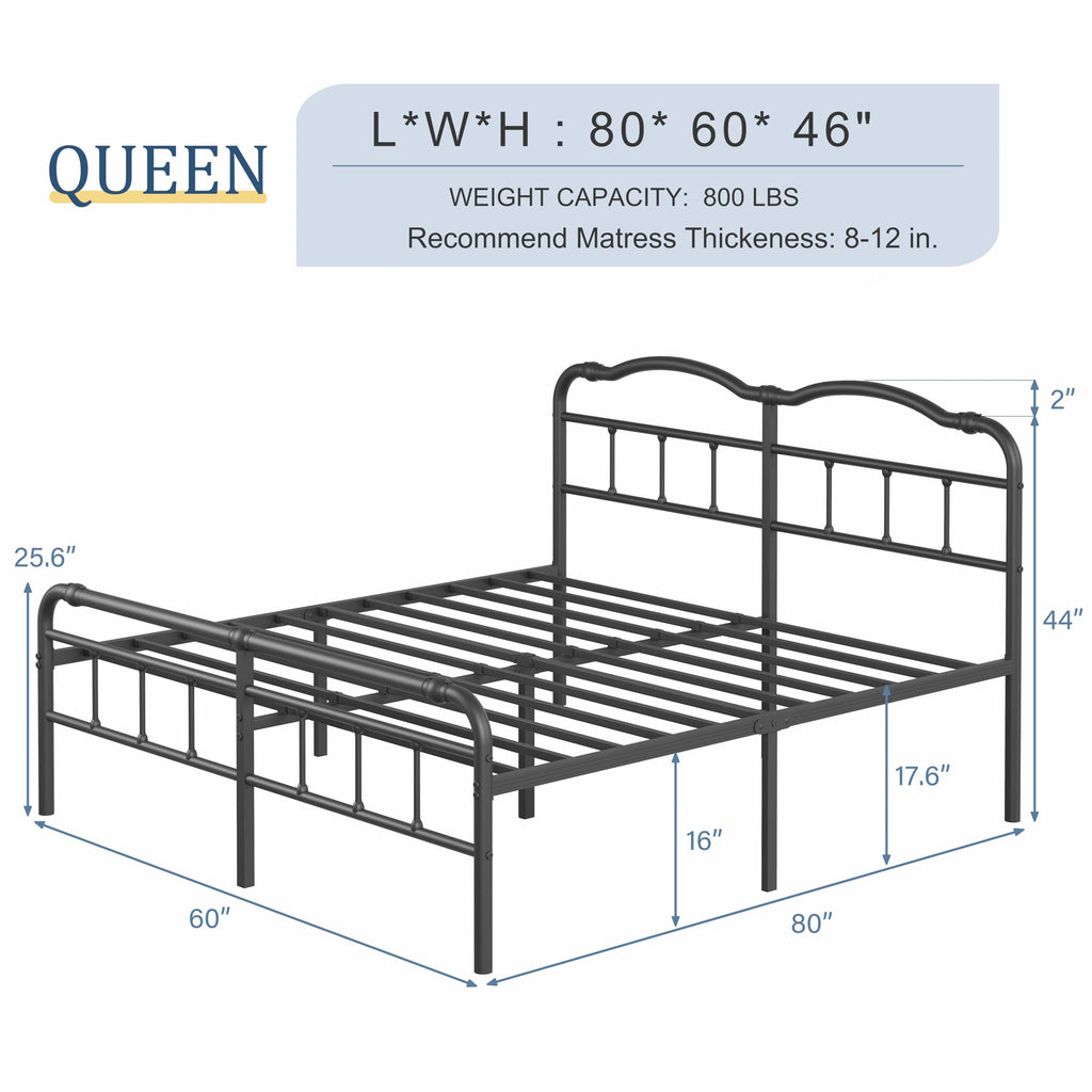 Queen Size 18 Inches Metal Bed Frame with Headboard Z409955