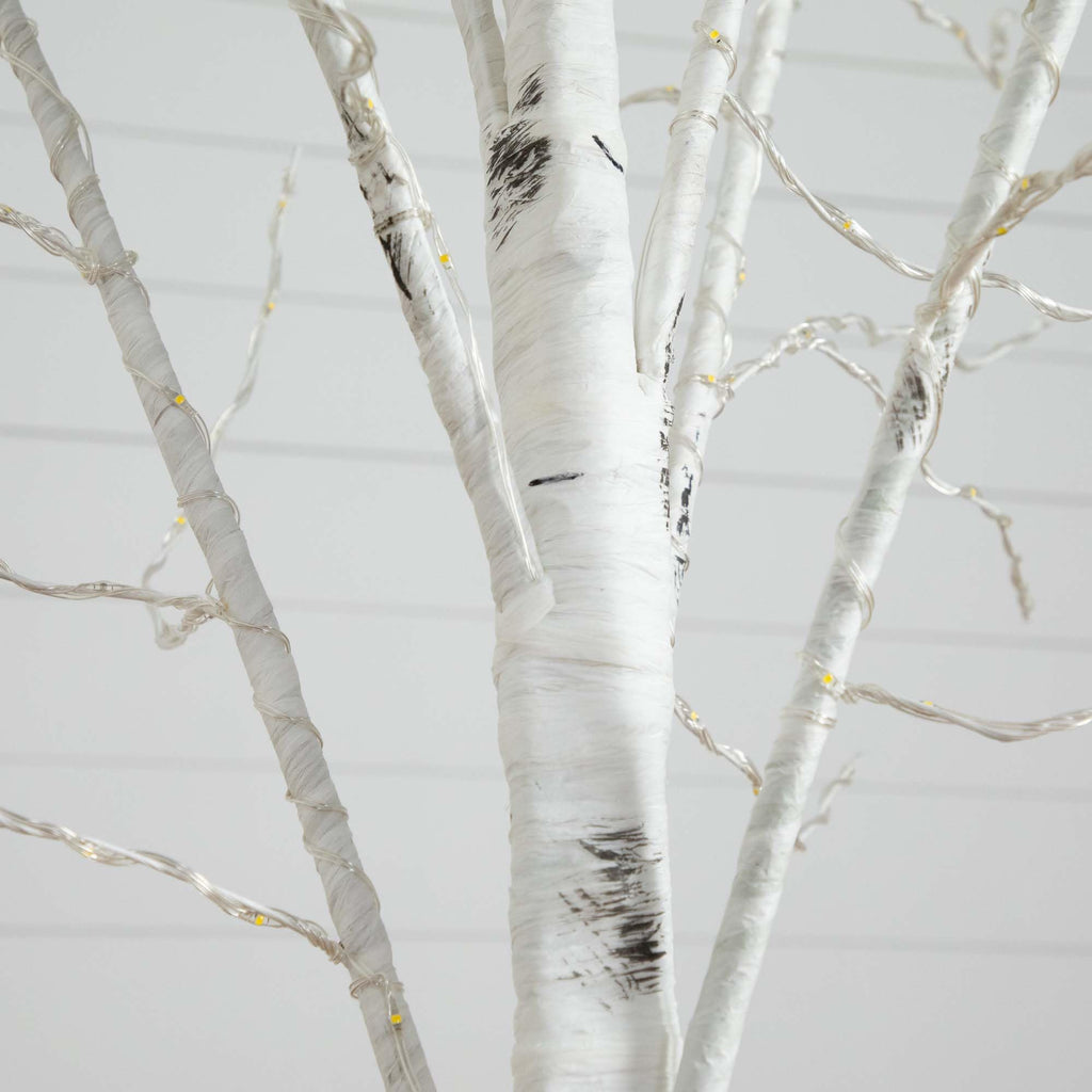 8-FT Pre-lit Artificial White Birch Tree with LED Lights H98486