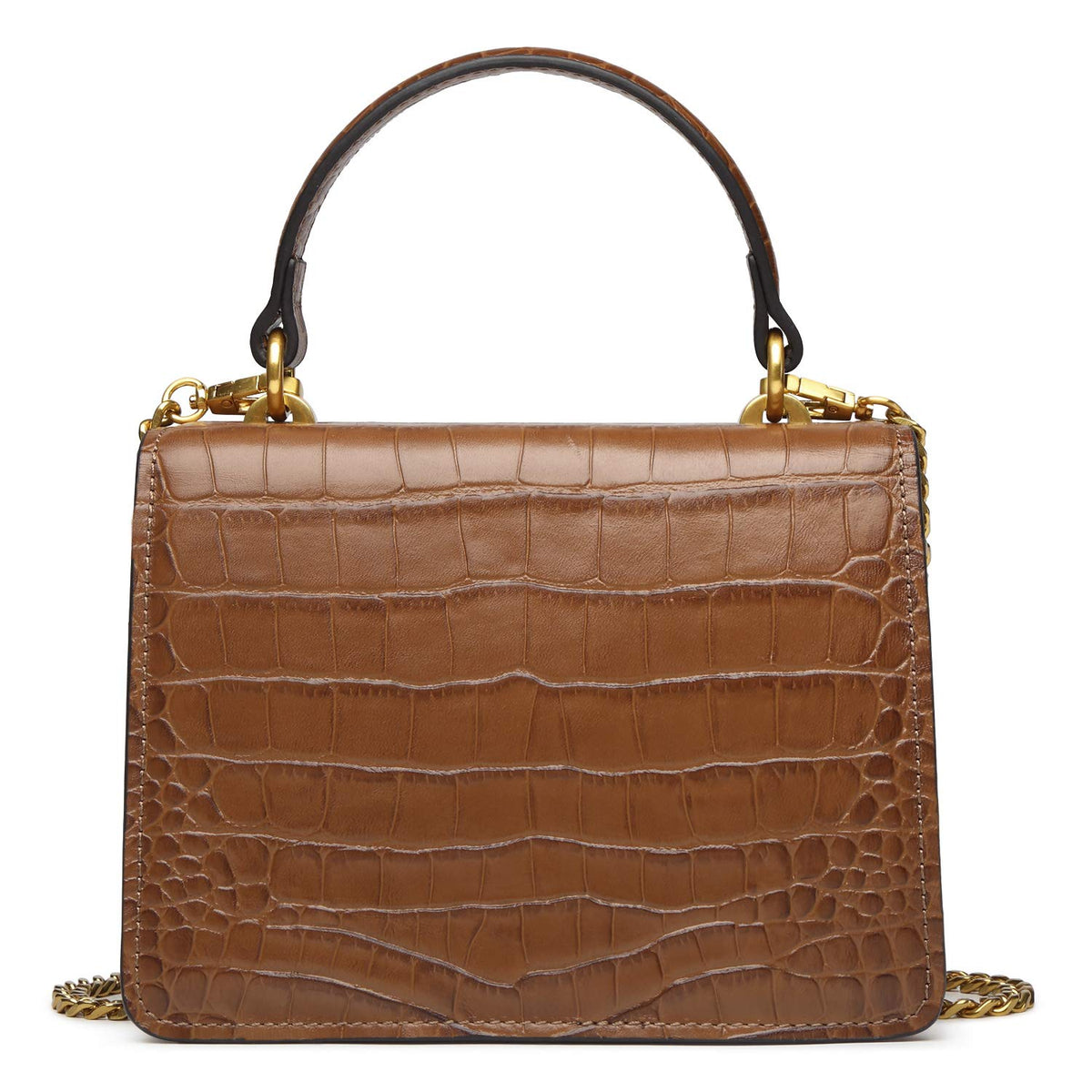 Croc Embossed Top Handle Leather Mini Crossbody Handbag Y709