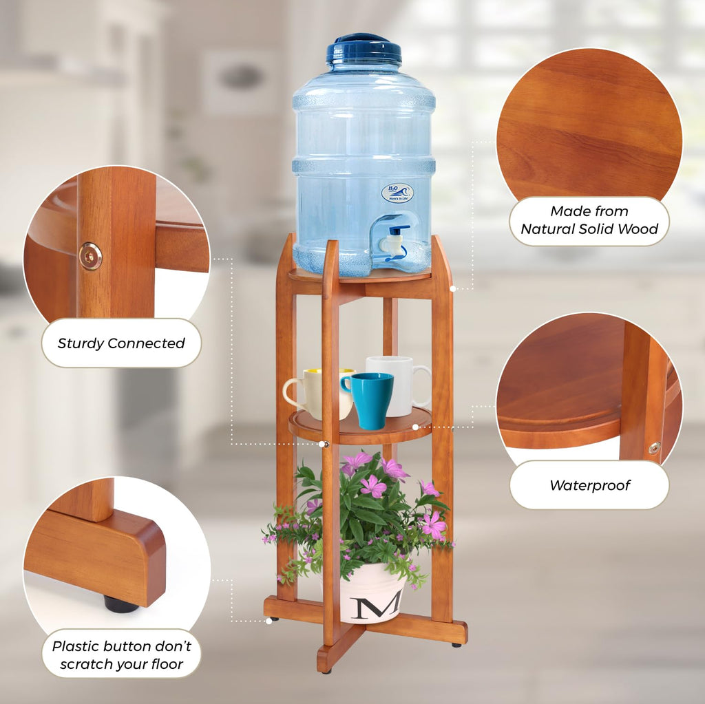 Solid Wood Water Dispenser Stand with 2 Shelves R50161