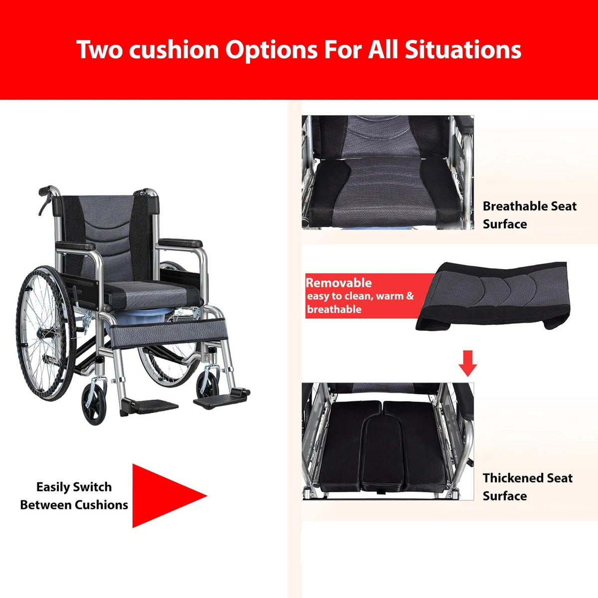 Foldable Reclining Wheelchair with Commode Bucket and Tray Table Z7047