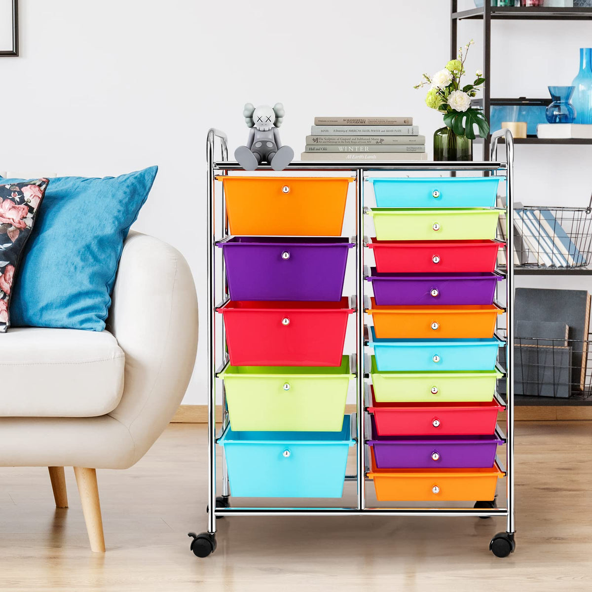 15 Drawer Rolling Storage Cart with Lockable Wheels A4331