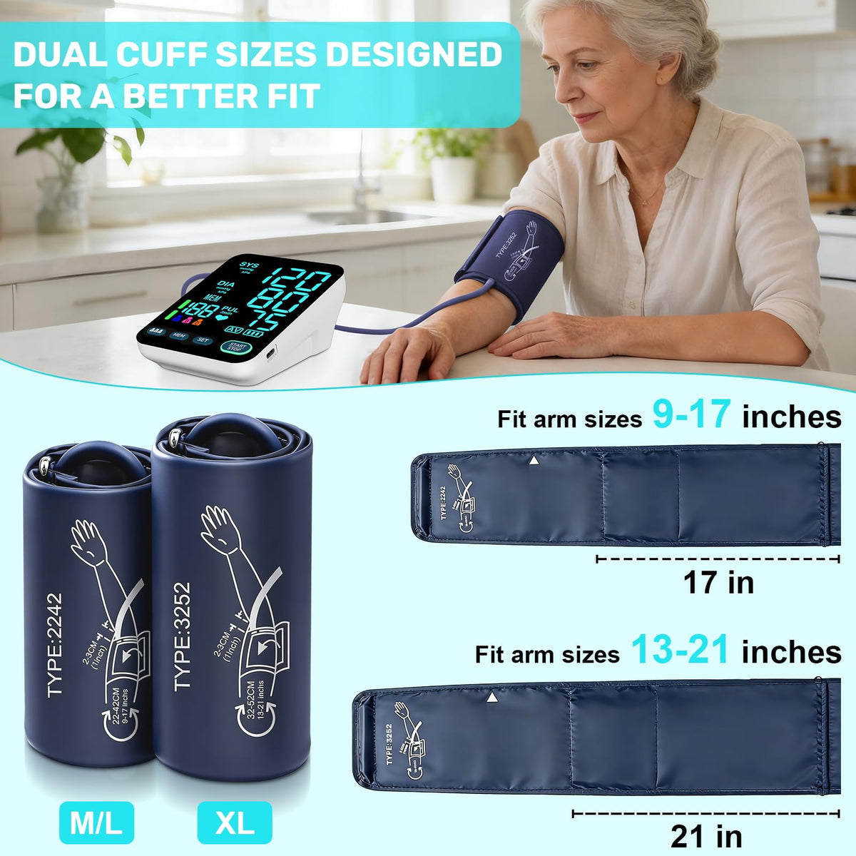 Upper Arm Blood Pressure Monitor with 2 Cuffs H477