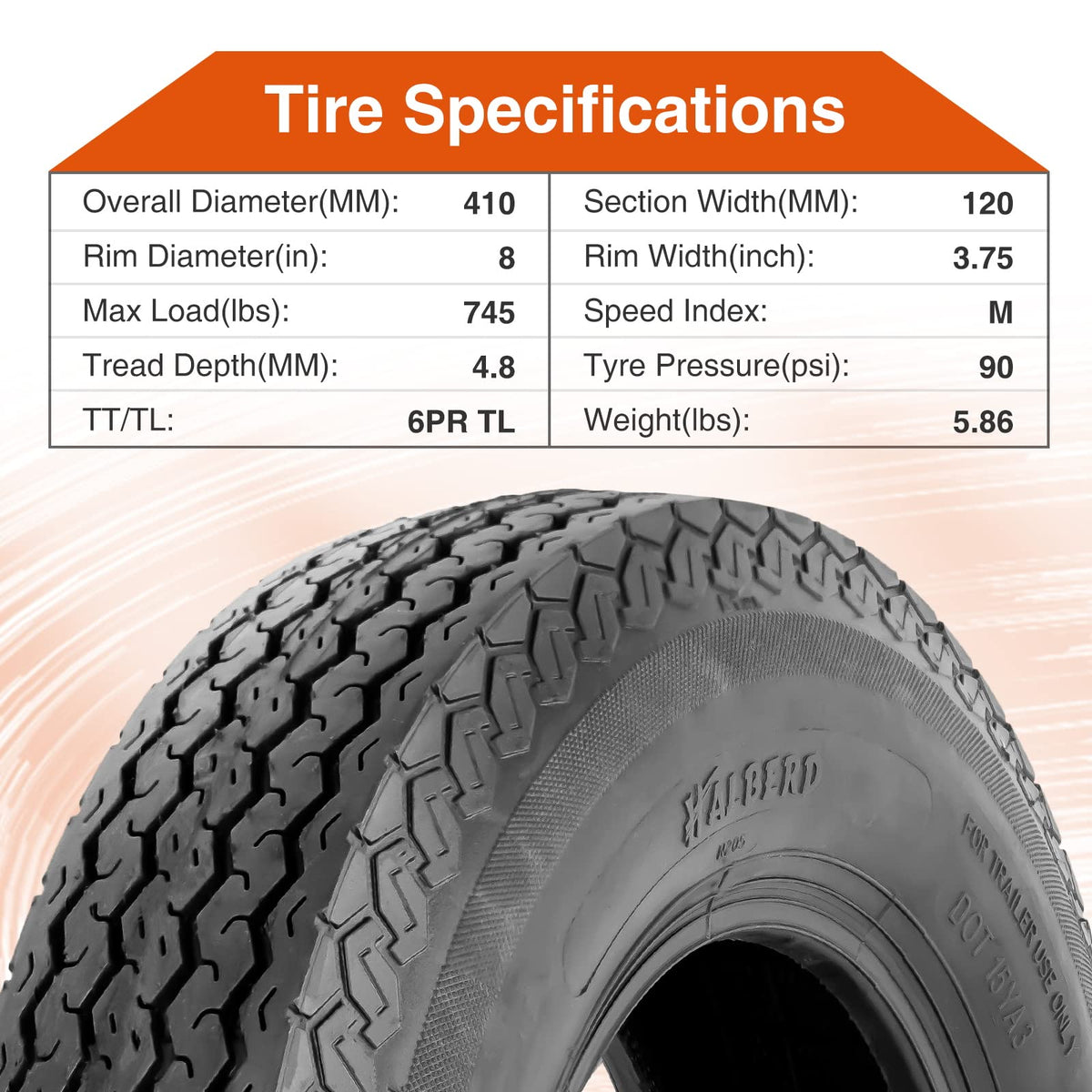 4.80-8 Trailer Tires Set of 2 Tubeless U725