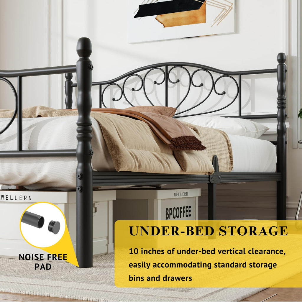 12" Metal Full Platform Bed Frame with Headboard D9718