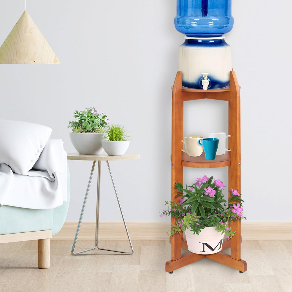 Solid Wood Water Dispenser Stand with 2 Shelves R50161