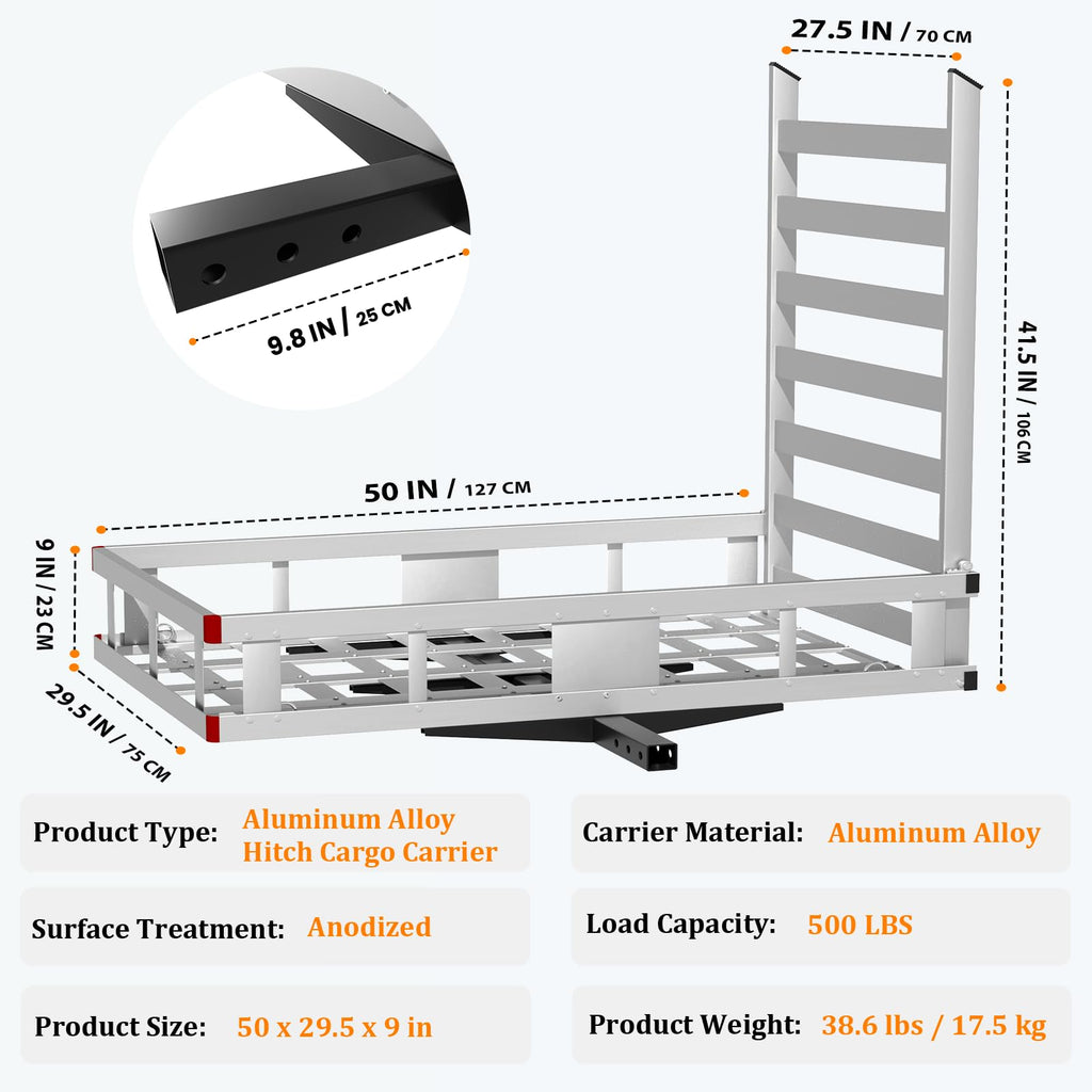 500LBS Aluminum Alloy Folding Hitch Cargo Carrier with Ramp A961
