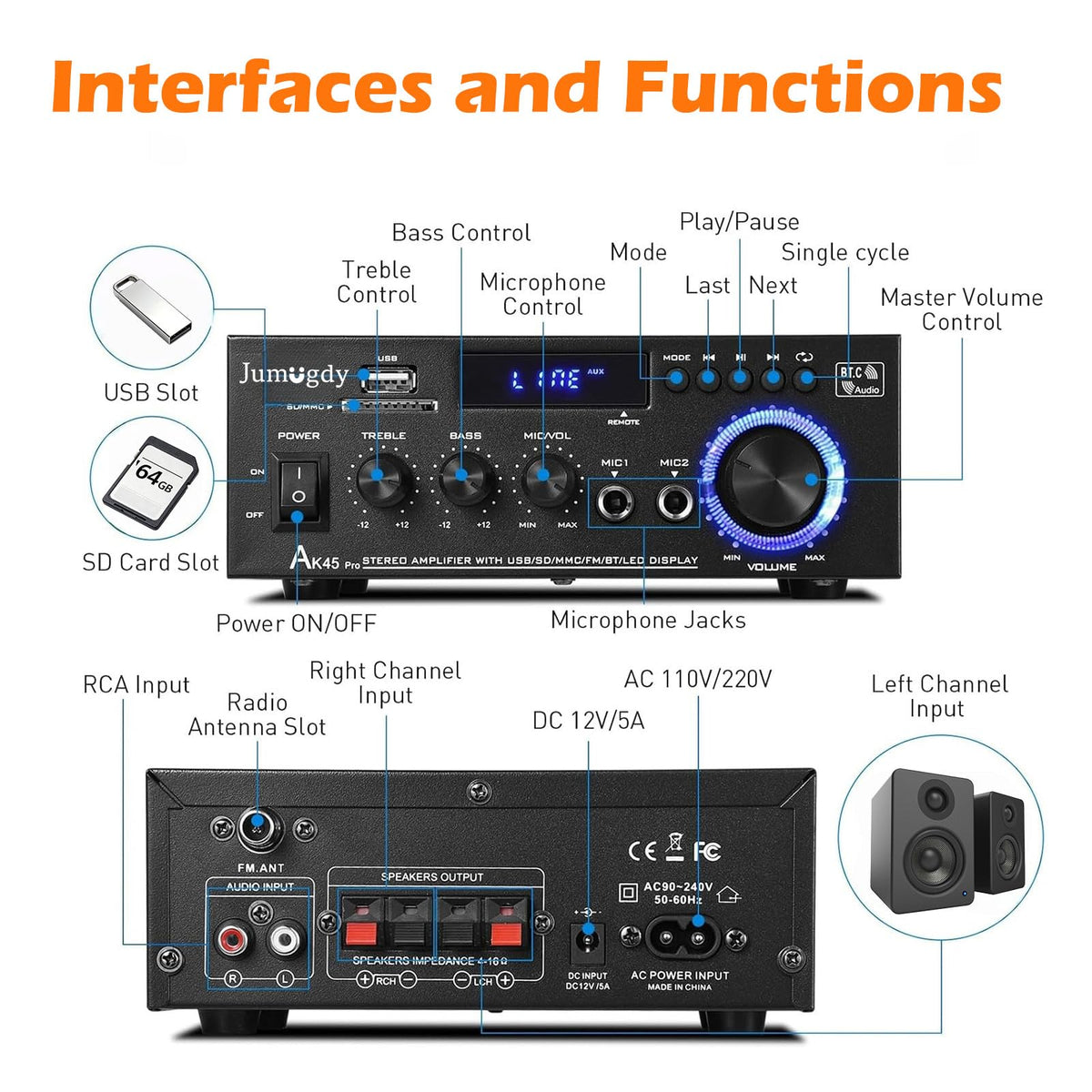 800W 2 Channel Bluetooth Power Amplifier E839