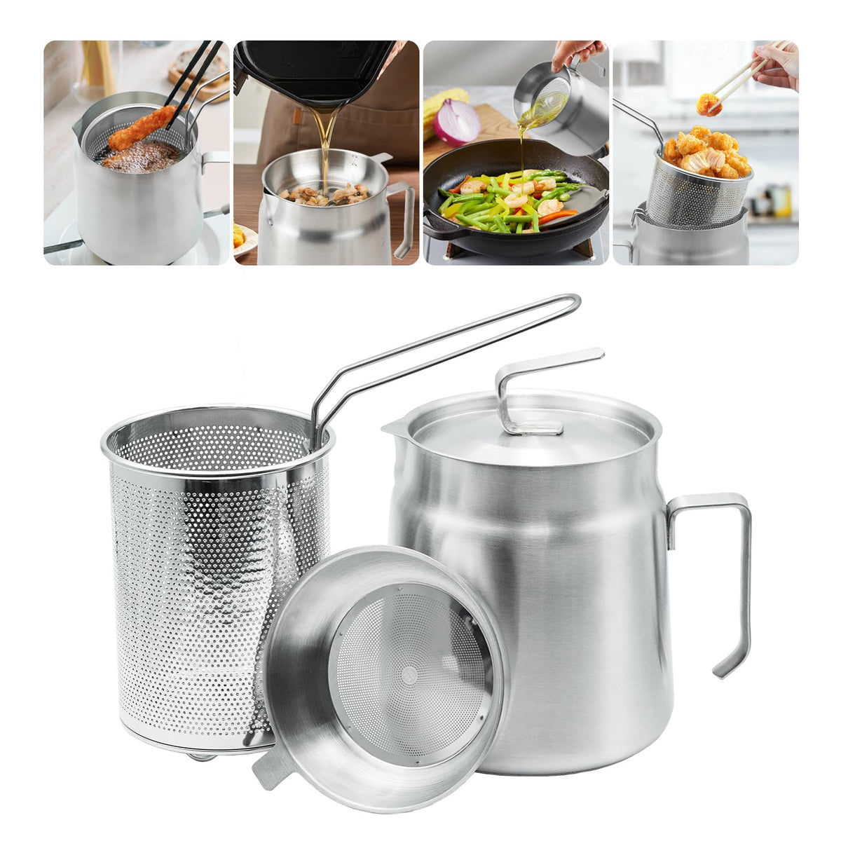 68oz Stainless Steel Oil Filter Pot with Fryer Basket V627991