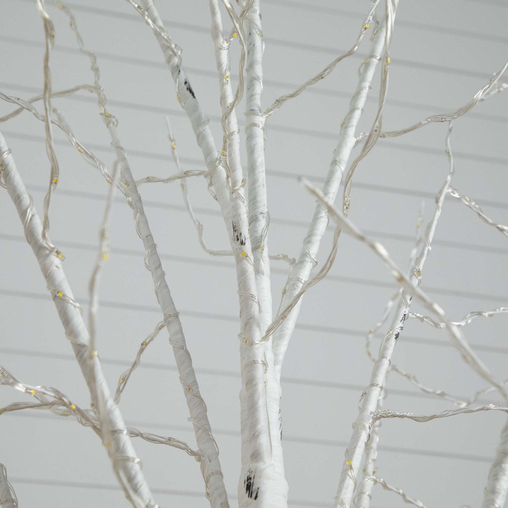 8-FT Pre-lit Artificial White Birch Tree with LED Lights H98486