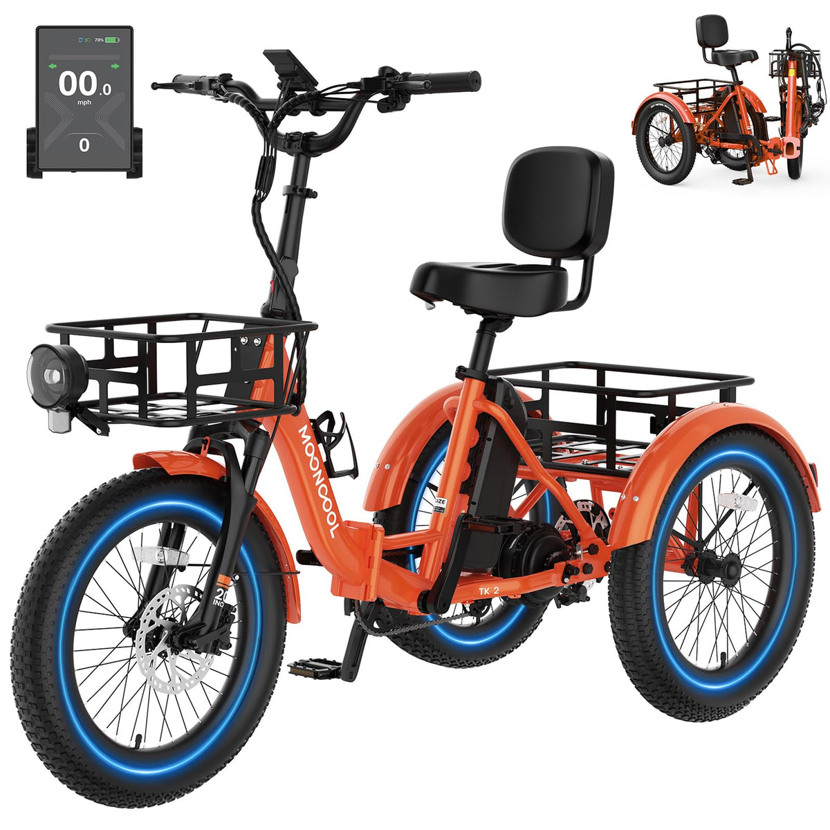 Electric Trike for Adults, 500W 20" Fat Tire Folding Tricycle J12444