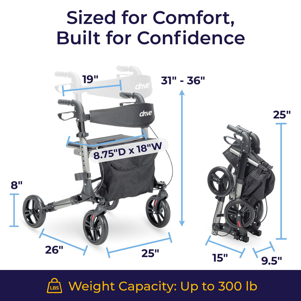 Compact Folding Rollator with Seat and Brakes, 8-Inch Wheels M923