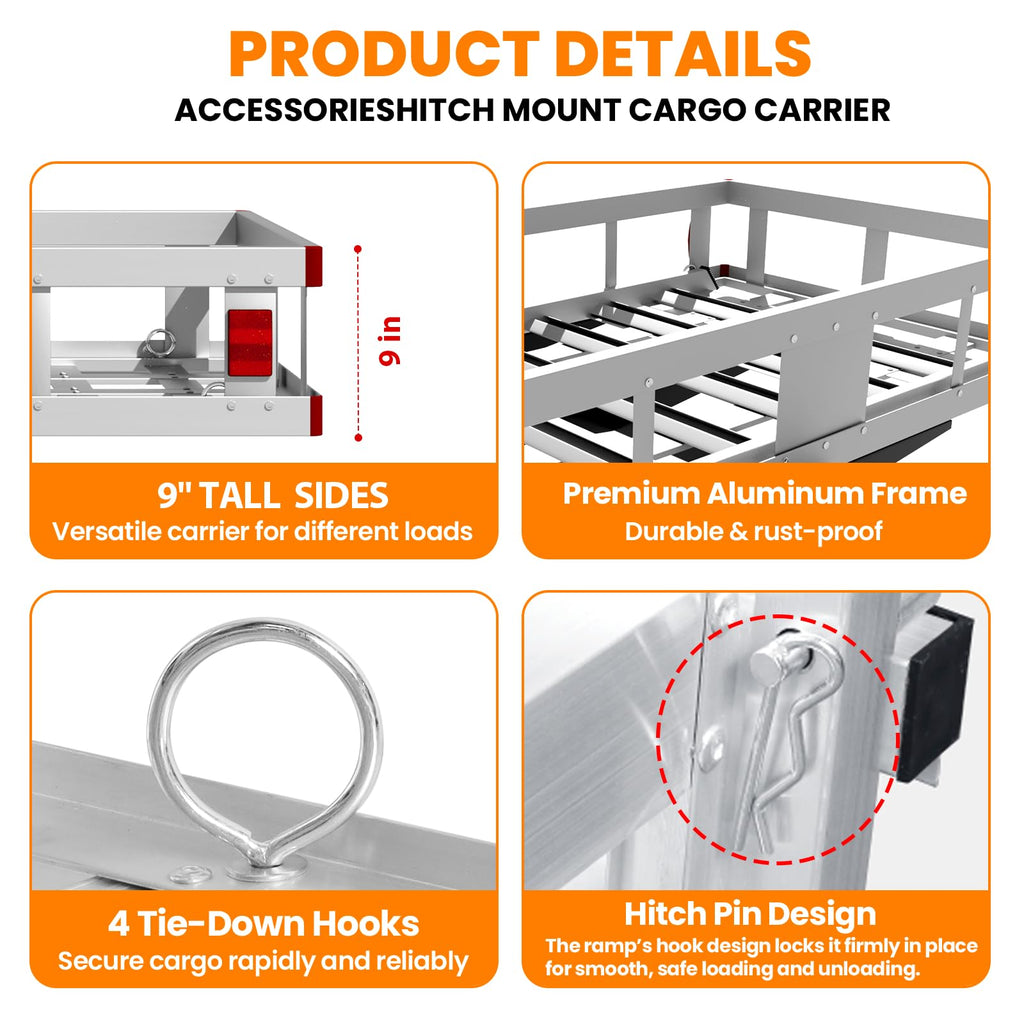 500LBS Aluminum Alloy Folding Hitch Cargo Carrier with Ramp A961