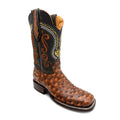 Leather Ostrich Quill Print Square Toe Western Cowboy Boot B4862