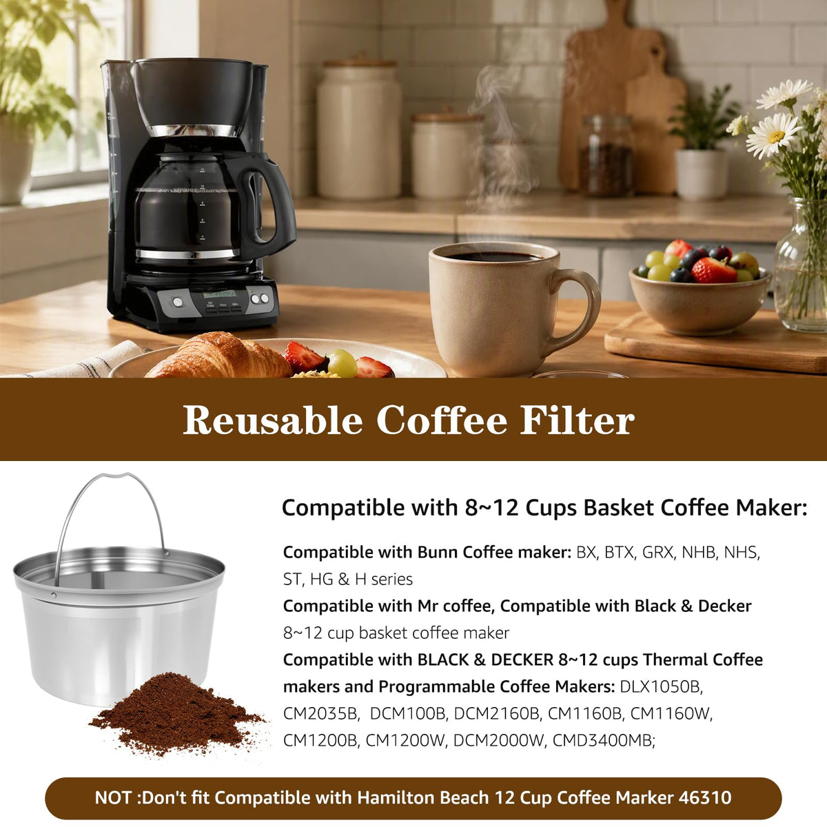 Stainless Steel Reusable Coffee Filter 2 Pack B431