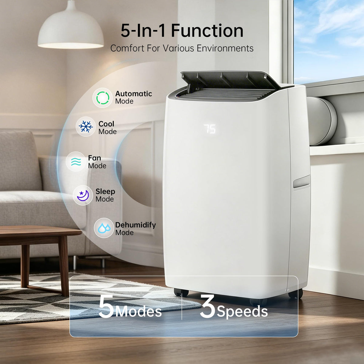 14000 BTU 5-in-1 Portable Air Conditioner with Remote Control and Window Kit W18602