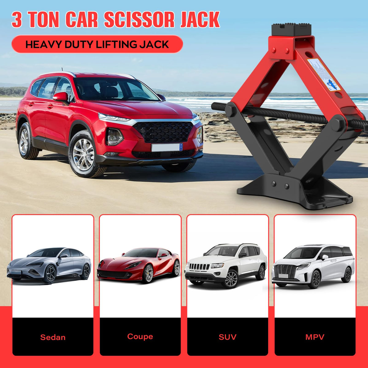 3 Ton Heavy Duty Scissor Jack Kit with Lug Wrench G130430
