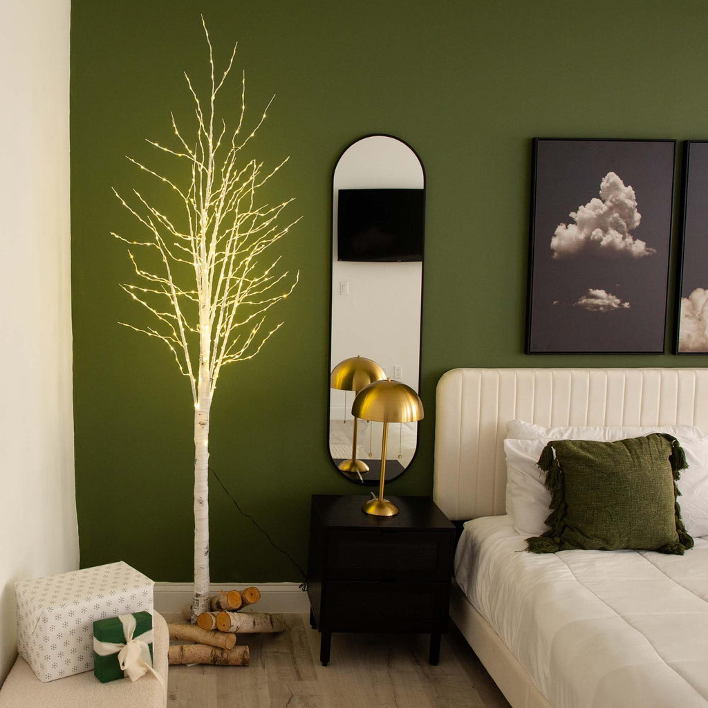 8-FT Pre-lit Artificial White Birch Tree with LED Lights H98486