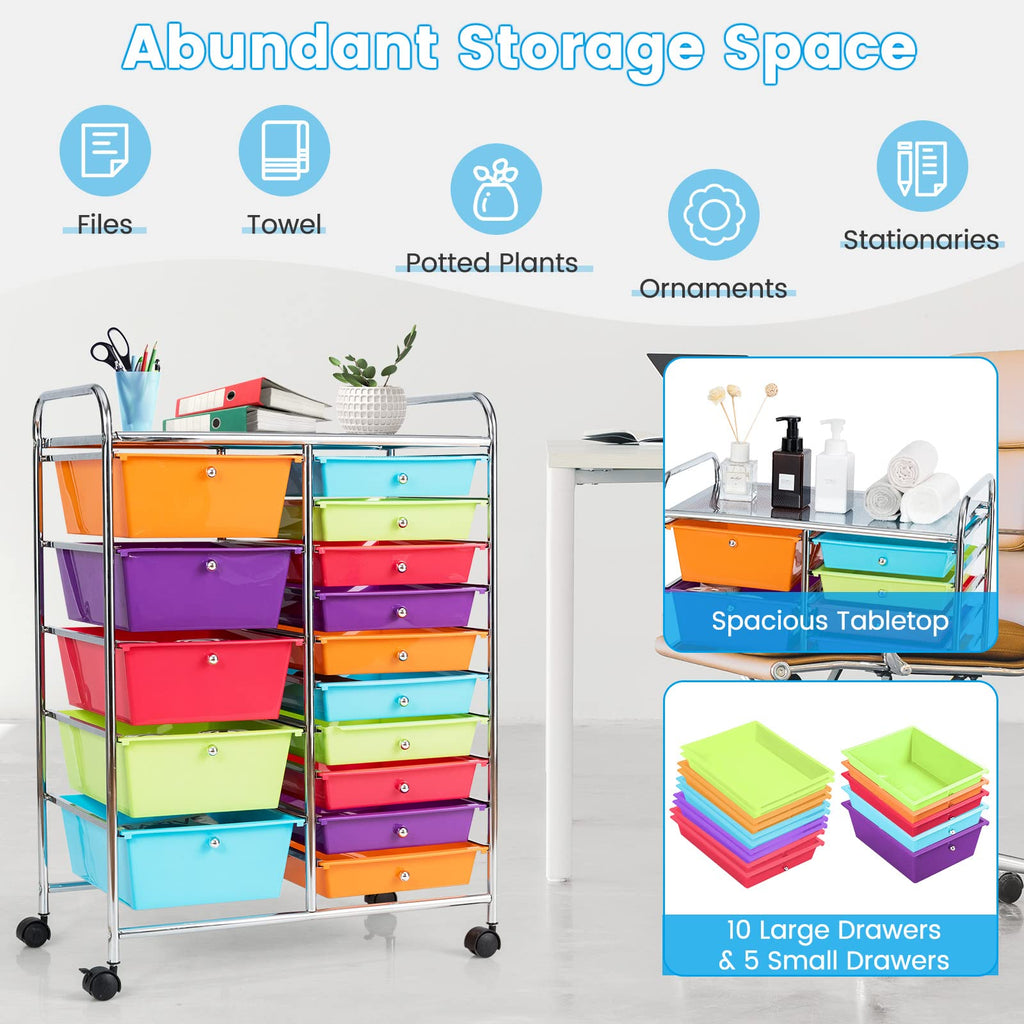 15 Drawer Rolling Storage Cart with Lockable Wheels A4331