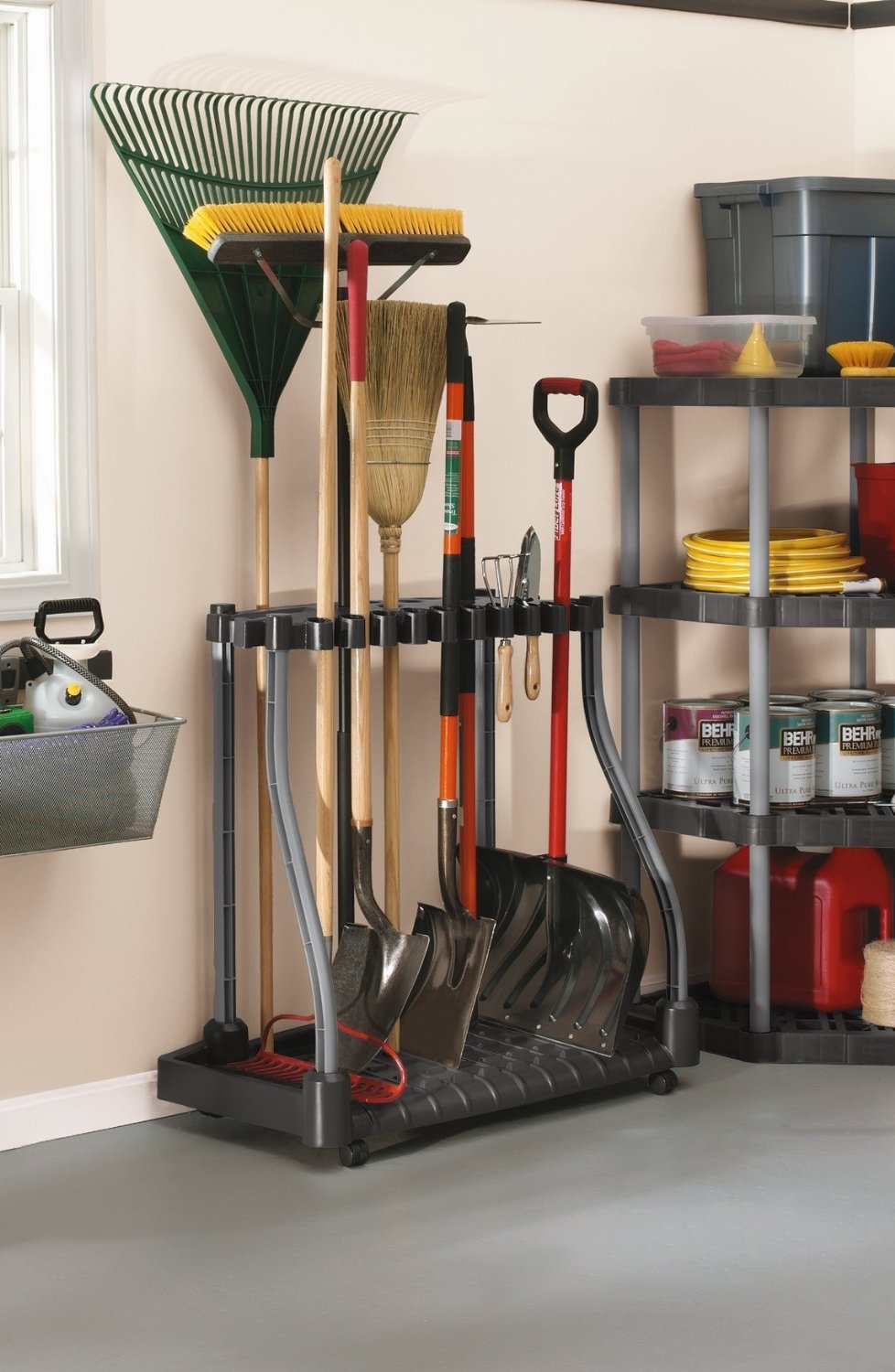 Black Wheeled Garage Tool Tower Rack M160