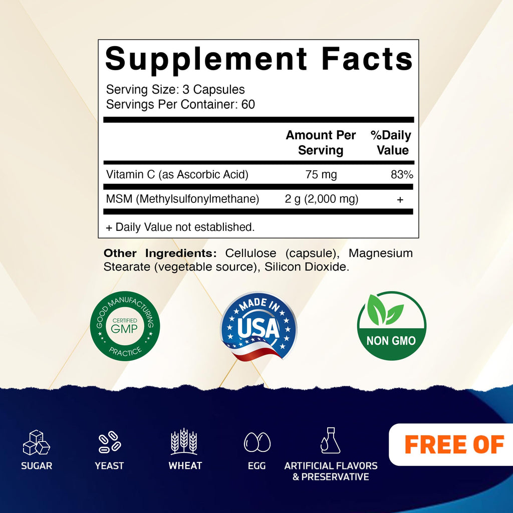MSM 2000 mg with Vitamin C 180 Veg Capsules 2 Pack K17403