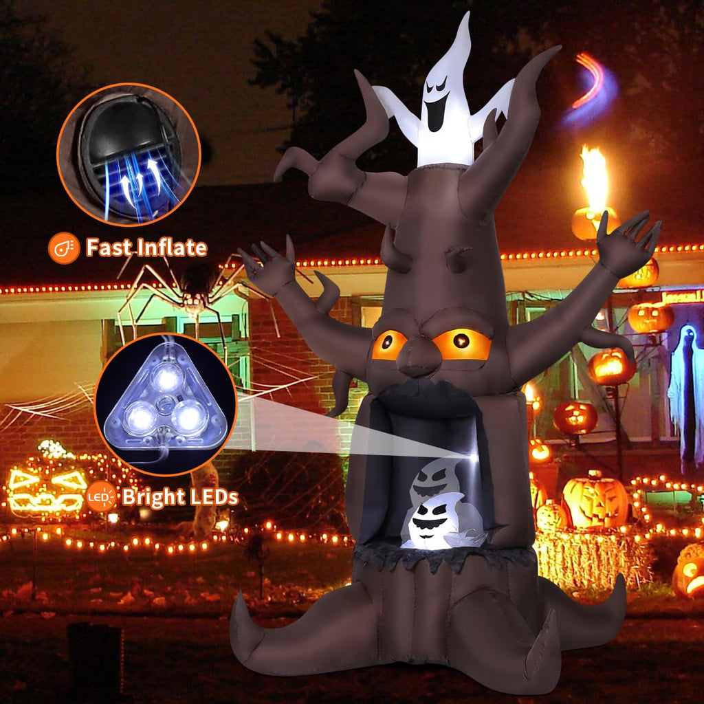 9 Ft Animated Inflatable Dead Tree and White Ghost with Built-In LEDs M6900