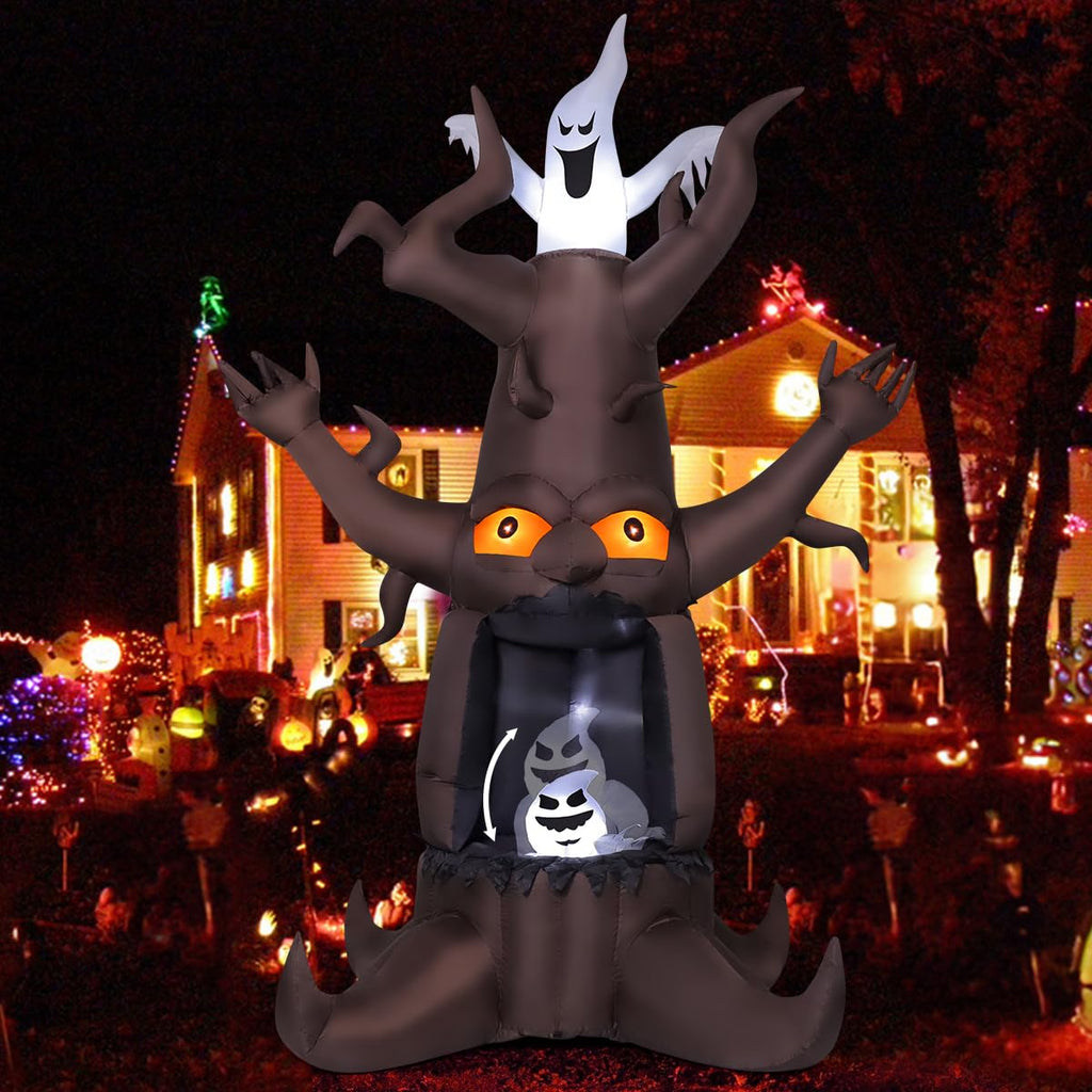 9 Ft Animated Inflatable Dead Tree and White Ghost with Built-In LEDs M6900