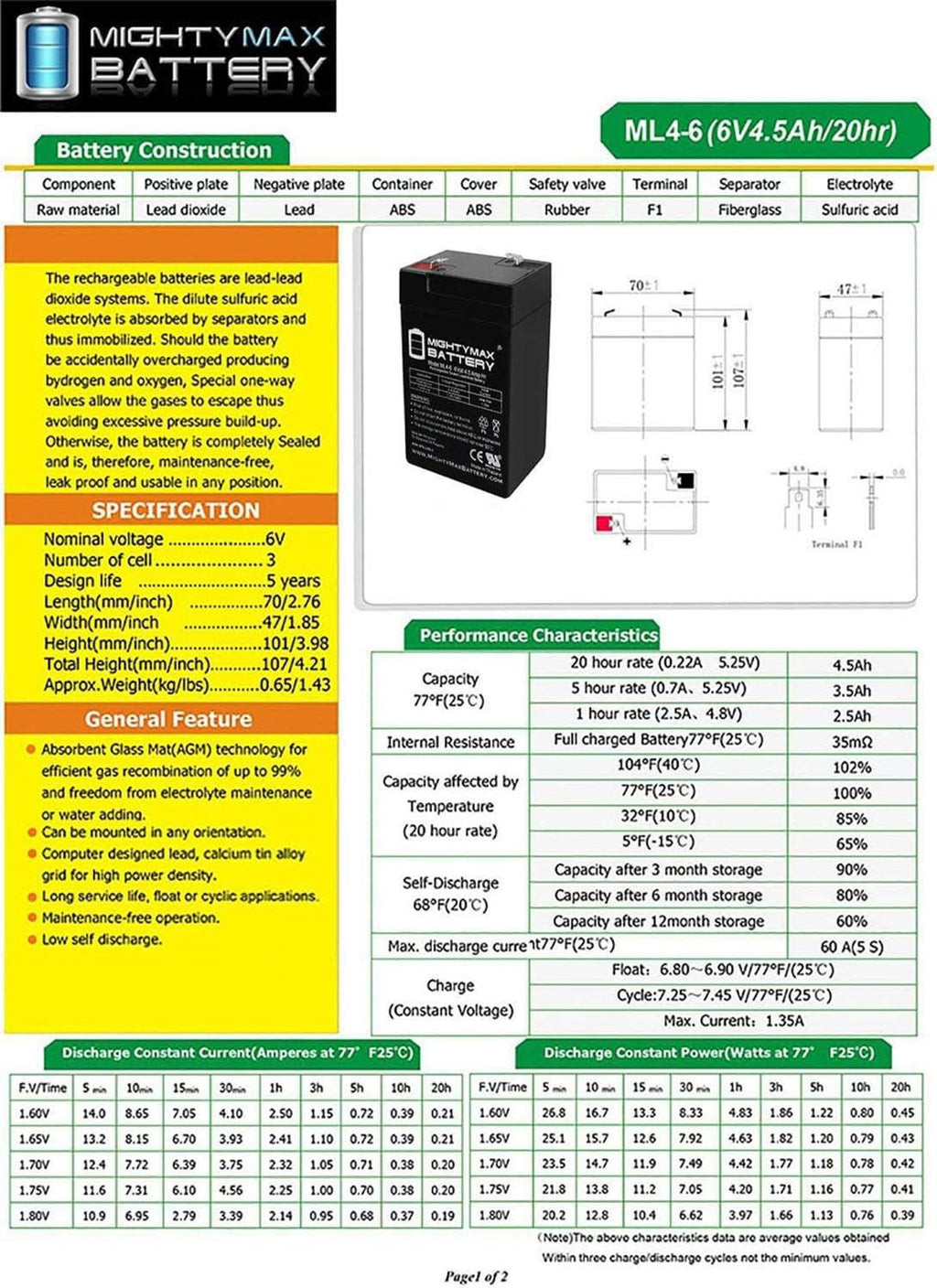 6V 4.5AH SLA Battery 10 Pack U832752